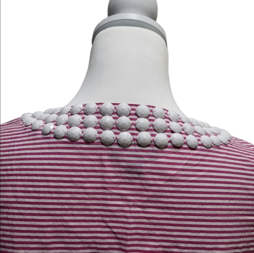 Talbots Women’s Pink Striped Blouse with Beaded Neckline – Size Small - Picture 3 of 6